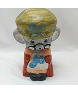Ceramic 6&quot; Painted Knitting Grandma Mouse Coin Piggy Bank With Stopper  - $12.03