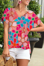 Pink Abstract Print V Neck Dolman Blouse - £14.28 GBP