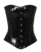 Full Steel Boned Overbust Spiral Victorian Fetish Gothic Black PVC Vinyl Corset - £35.79 GBP+