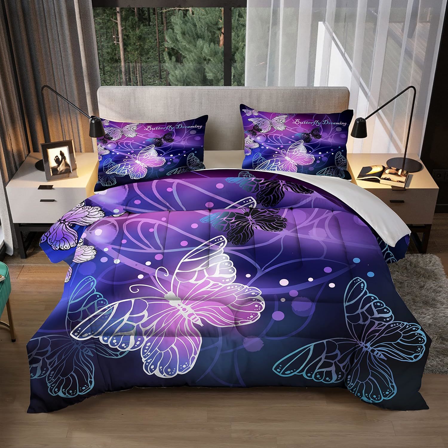 Purple butterfly comforter hot sale