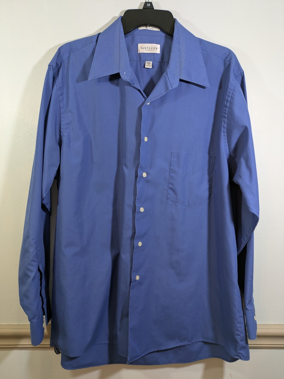 Van Heusen Mens 17 x 34/35 Regular Fit  Collar Dress Shirt Long Sleeve Blue - $9.90