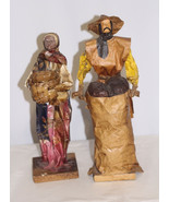 Folk Art Mexican Couple Figurine Paper Mache Carrying Baskets - £35.30 GBP
