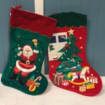 Lot of 2 vintage Christmas velvet 3D stockings holiday decoration - £32.69 GBP