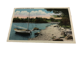 1936 Ellsworth Maine Contention Cove Beach Sailboat to Brooklyn linen postcard - £4.47 GBP