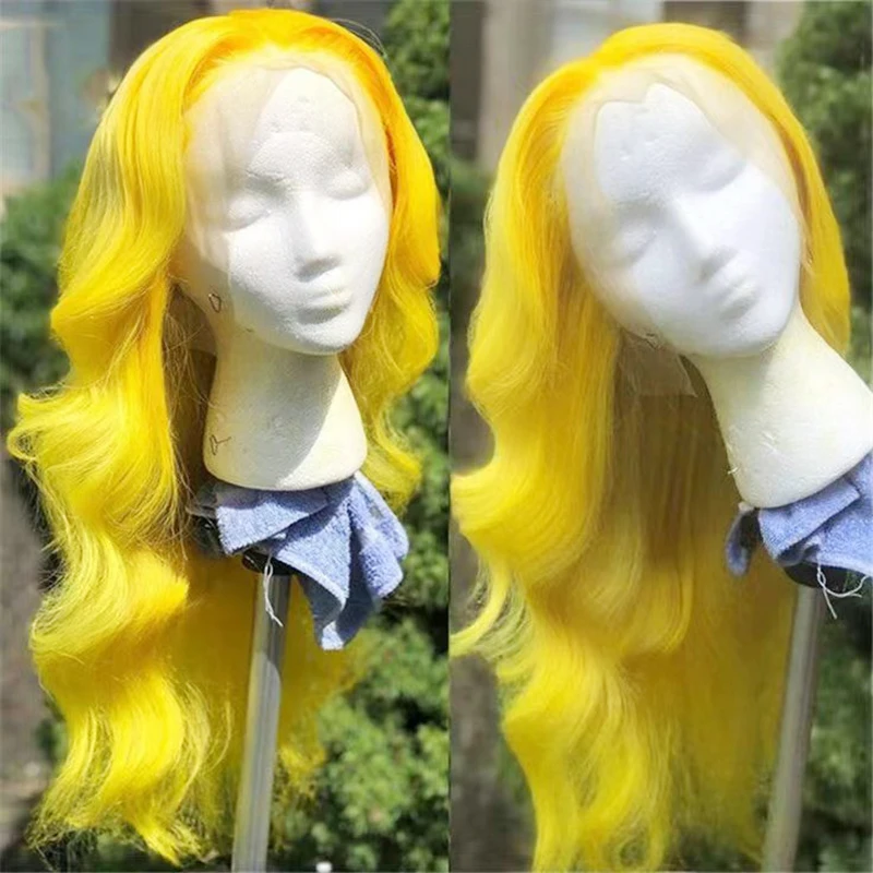 AIMEYA Yellow Long Body Wave Wig 13X6 Deep Part Lace Front Wigs for Women Gir - £68.42 GBP