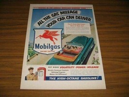 1953 Print Ad Mobilgas High Octane Gasoline Flying Horse Symbol Convertible Car - £10.75 GBP