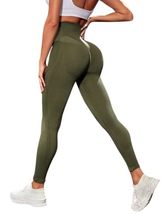 Trendy TRON Women&#39;s High Waist Cropped Leggings - Olive Green, S, M, L -... - $27.44