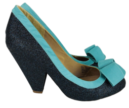 Joyfolie Marion Blue Glitter Turquoise High Heels Knot Shoes Size 5 - $37.49