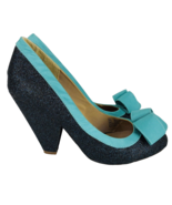 Joyfolie Marion Blue Glitter Turquoise High Heels Knot Shoes Size 5 - £29.37 GBP