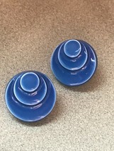 Estate Blue Plastic Concentric Layered Circles MODERNIST Post Earrings f... - $11.29