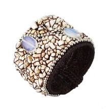 Cotton Rope Moonstone Oval Stone Beaded Cuff - £18.98 GBP