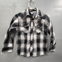 Old Navy Shirt Boys Med Black Gray Button Up Long Sleeve Plaid Casual Youth - £9.56 GBP