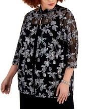 Alex Evenings Womens Plus Size Shell &amp; Embroidered Jacket,Size Medium,Black - £117.24 GBP