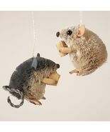 KURT ADLER SET OF2 BURI BRISTLE SITTING MOUSE w/CHEESE CHRISTMAS ORNAMEN... - $27.70 CAD