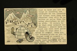 1950 Original Signed Art Postcard by John C Rogers Eskimo Igloo Chicken Alaska - £45.30 GBP