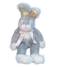 Russ Berrie Sundance Bunny Rabbit Stuffed Plush Gray Poseable Ears Corduroy Paws - £14.23 GBP