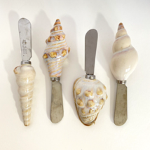 Ceramic Beige Shells Cheese Spreader Cocktail Stainless Serving Knife Se... - $12.95