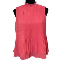 Nanette Lepore Pleated Metallic Pink Sparkle Lined Mock Neck Tank Top Si... - £25.15 GBP