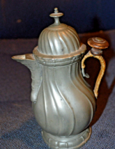 Unusual Antique Pewter Teapot, 1808, Braided Handle, Wood Knob, signed,6... - $225.00