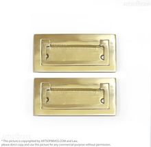 3.38&quot; Set of 2 Solid Brass Gold Finish Recessed Flush Lift Handle Drawer... - £23.56 GBP