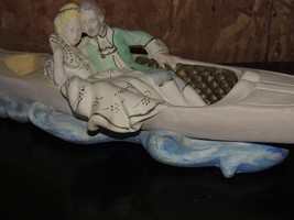 Mid-Century Vintage Chalkware Gondola 29"x8" Rococo style courting coupl... - $35.99