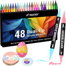 48 Colors Acrylic Paint Markers, Dual Tip with Fine Tip and Brush Tip Pens  - $23.42