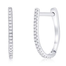 Sterling Silver, 14.5mm Oval Diamond Hoop Earrings - (40 Stones) - £108.92 GBP