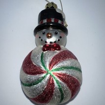 Snowman Ornament With Candy Swirl Ornament Blown Glass - £5.81 GBP