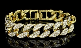 Men&#39;s Miami Cuban Link Cz Bracelet 14k Gold Plated 8 inch Hip Hop - £7.27 GBP