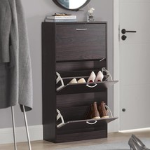Fsr110-Br, Brown Shoe Cabinet With 3 Flip Drawers, Freestanding Shoe Rack, Shoe  - £138.10 GBP