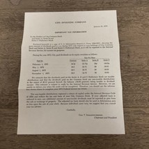 City Investing Company 1975 Quarterly Dividend Stock Report Letter &amp; 109... - £7.90 GBP