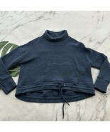 Sweaty Betty Funnel Neck Pullover Sweatshirt Size XL Blue Waffle Knit Cr... - $46.02 CAD