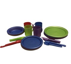 Packerware Plastic Service for 4 Dinner Plates bowls mugs utensils 28pc ... - £50.47 GBP