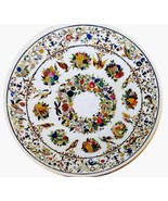 White Marble Round Shape Patio Dining Table Top Unique Floral Pattern In... - $3,700.00+