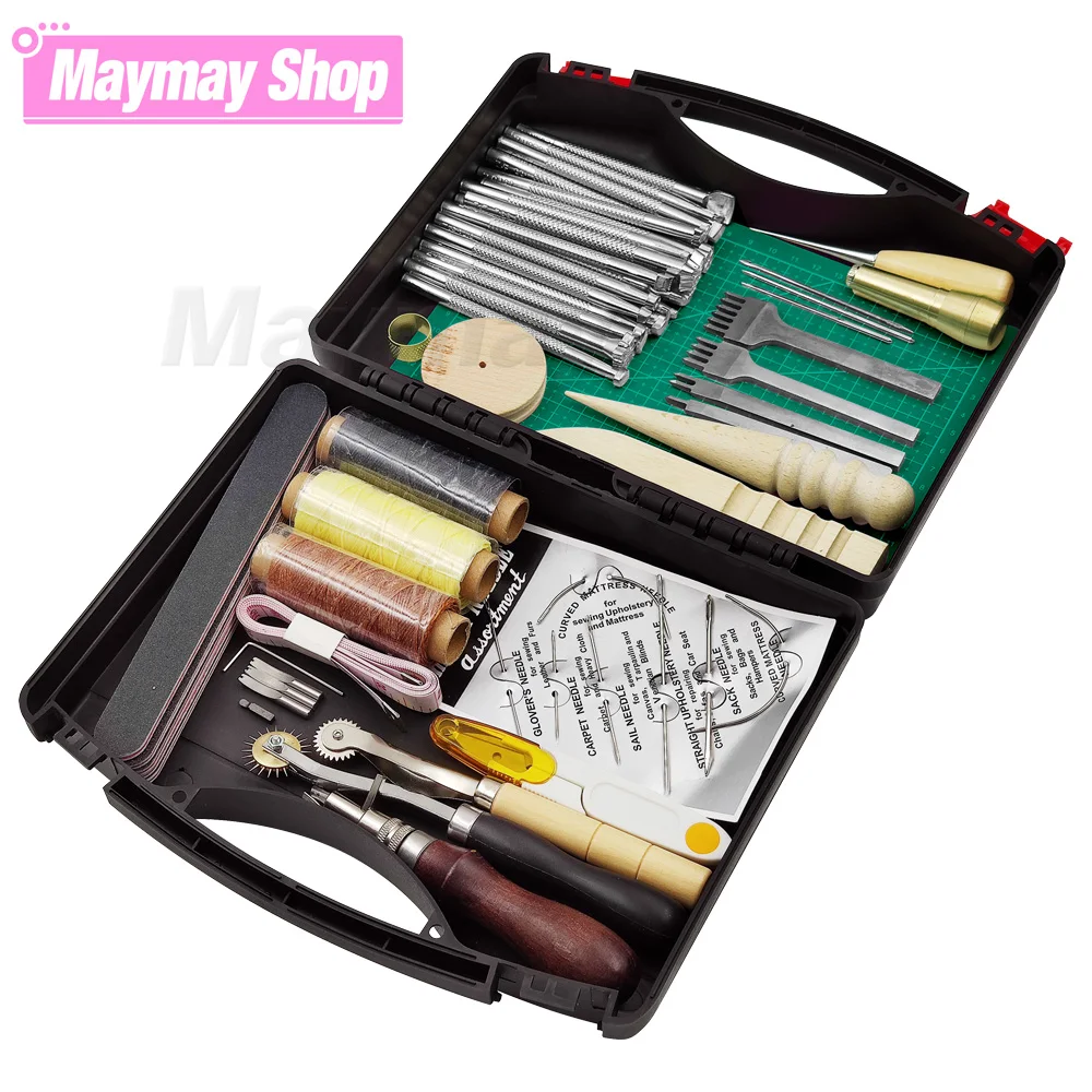 Aft tools sets kit hand sewing saddle groover stitching punch carving work box tool for thumb200