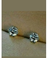 14K White Gold Plated 3Ct Round Cut Moissanite Six Prong Solitaire Stud ... - $125.27 CAD