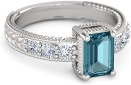 2.50Ct Emerald Cut Diamond &amp; Topaz Engagement Ring 14k White Gold Finish - £79.92 GBP