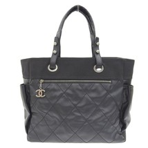 Chanel Paris Biarritz Tote Mm Tote Bag Leather Canvas Black - £1,733.15 GBP