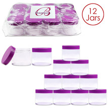 12 Pcs 2Oz/60G/60Ml Hq Acrylic Leak Proof Clear Container Jars W/Purple Lid - £27.96 GBP