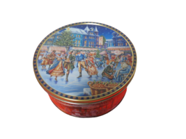 Jacobsens of Denmark Empty Christmas Cookie Tin Christmas Market Scene 10.5&quot;D - $14.80