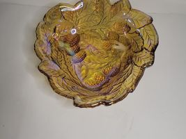 Carnival Glass Amber Candy/Nut Dish Leaf & Berry Design image 7