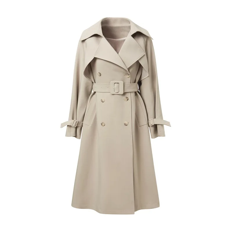 s High-end Khaki Trench Coat Spring Autumn New Ladies Cloak Wear A Belt Satin Fa - £127.86 GBP