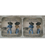 LEANIN TREE &quot;Life Who We&#39;re With&quot;~Set of 2 Coasters~Cork Back~3.75&quot;x3.75... - £5.87 GBP