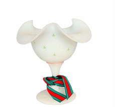 Fenton art glass Christmas holiday vase wave crest bow milk white signed tree 1 - £75.17 GBP