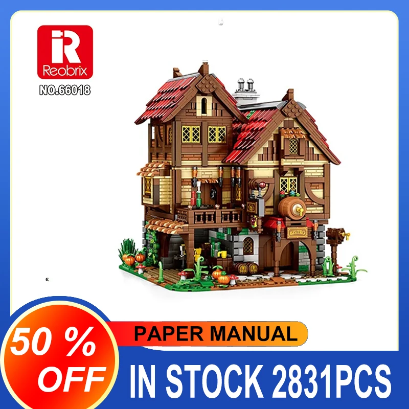 Medieval Tavern Modular Architecture Building Model Wood House Pub Blocks MOC - £162.35 GBP