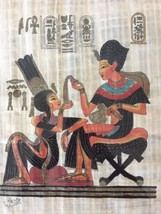 Vintage Egyptian Hand Made Papyrus Art Print Goddesses Drinking Framed w Glass - £48.24 GBP