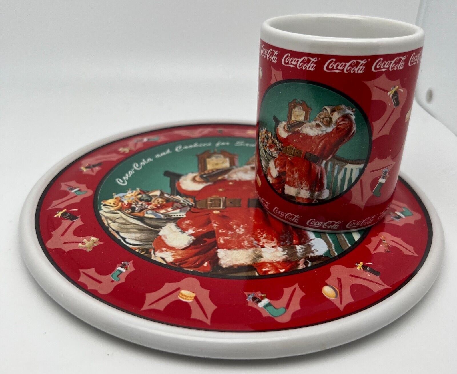 Primary image for Enesco Coca-Cola Santa Cookie Plate Tumbler Set 1998 in ORIGINAL BOX NEW