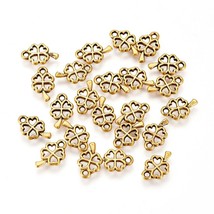 10 Shamrock Charms Miniature 4 Leaf Clover Antiq Gold Jewelry Findings Good Luck - £3.97 GBP