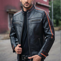 Mens Black Lambskin Jacket Cafe Racer Retro Slim fit Biker Real Leather Jacket - £51.31 GBP
