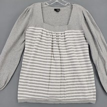 a.n.a. Women Sweater Size L Gray Cashmere Preppy Square Neck Striped Lon... - £8.54 GBP